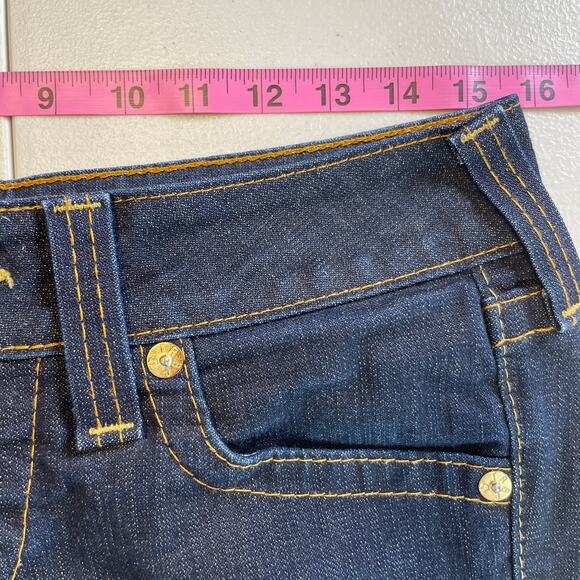 True Religion Womens 29 Vintage Joey Bell Bottoms Dark Wash Metallic Gold Trim - Picture 9 of 12